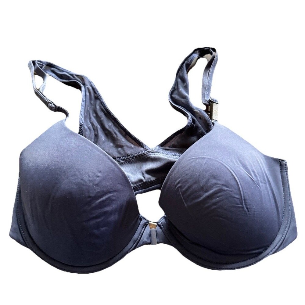 Victoria's Secret T-Shirt Lightly Lined Demi Bra 32DD Navy Blue Front Close UW
